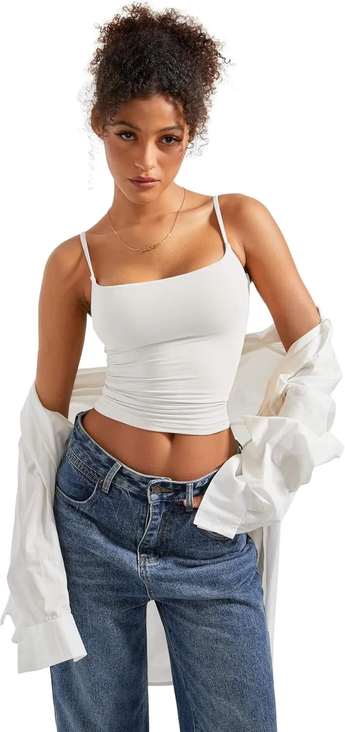SUUKSESS Women Sexy Square Neck Tank Top Summer Y2K Going Out Basic Cami Shirt