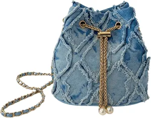 SweatyRocks Women's Denim Crossbody Bags Distressed Jean Purses Chain Bucket Bags