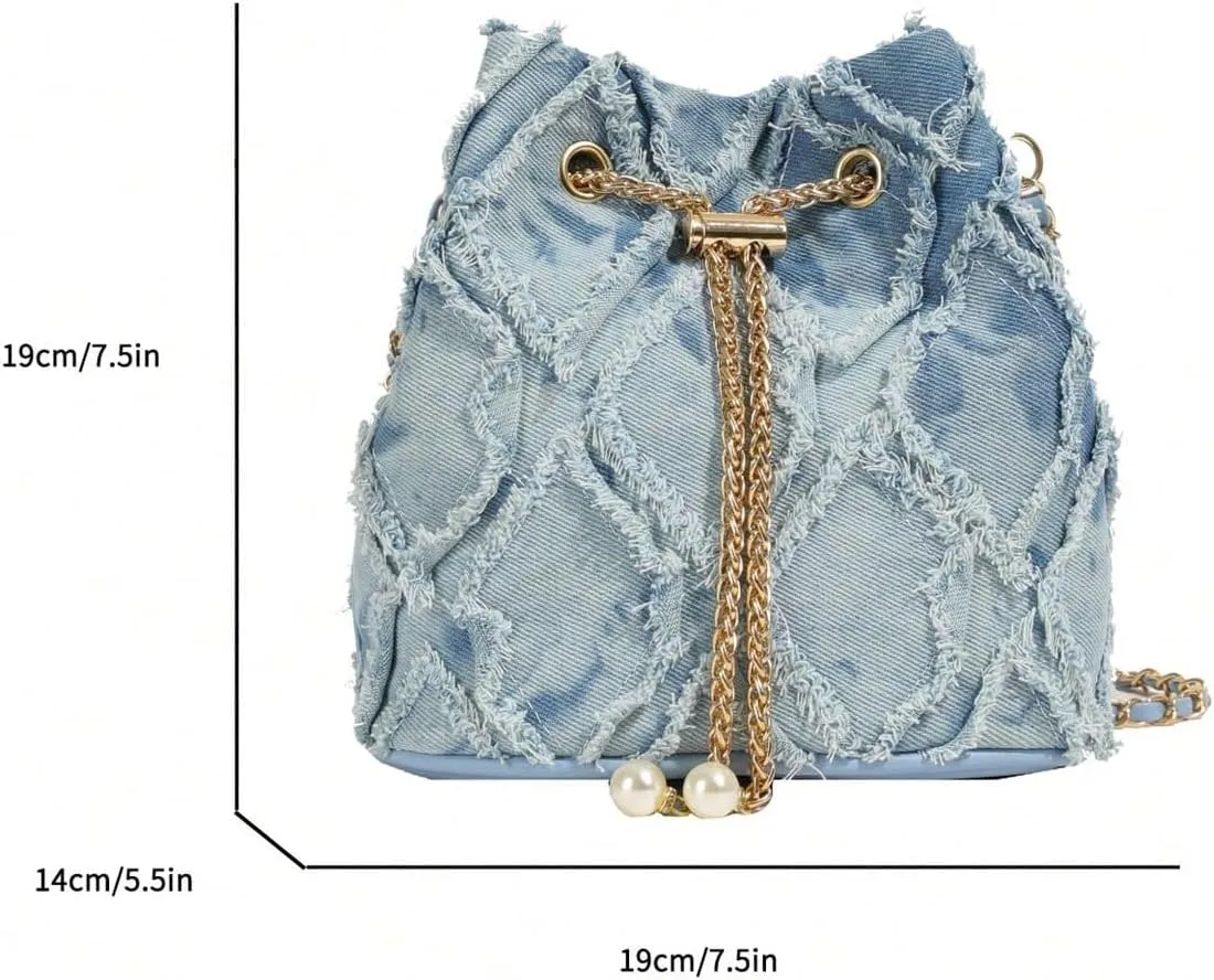 SweatyRocks Women's Denim Crossbody Bags Distressed Jean Purses Chain Bucket Bags