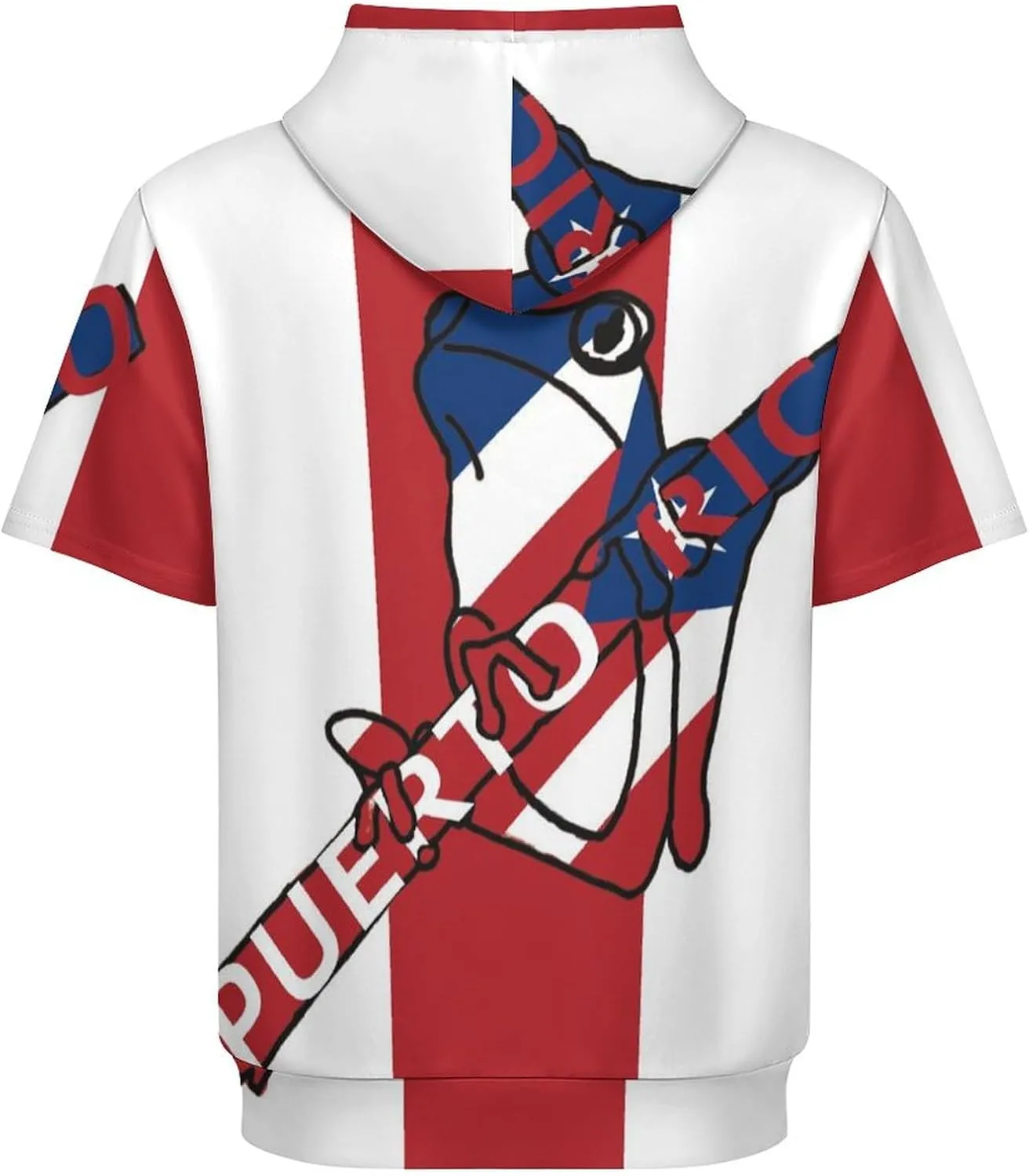 TAIZIYEAH Puerto Rico Flag-Frog Short Sleeved Hoodie Mens Short Sleeve Hoodie Sweatshirts Drawstring Pullover Unique