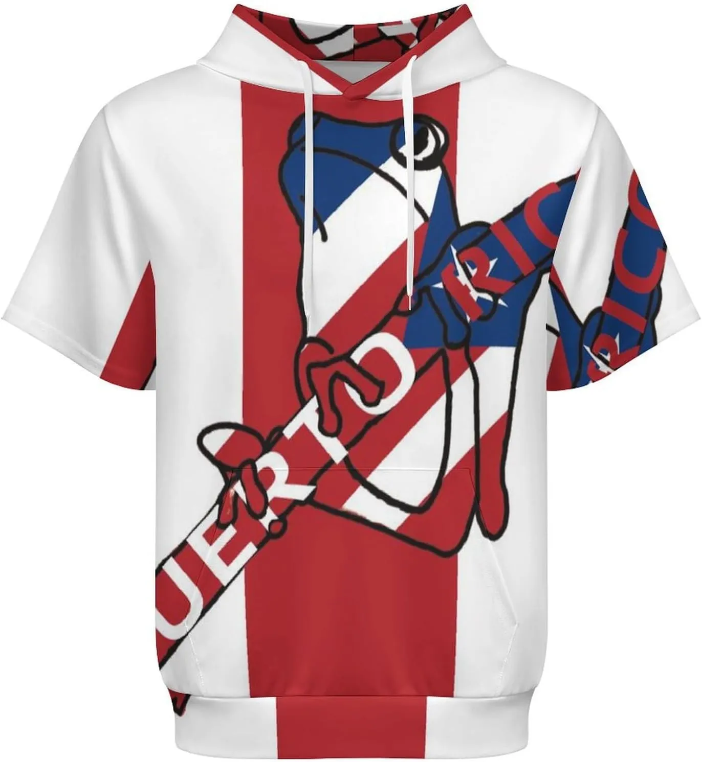 TAIZIYEAH Puerto Rico Flag-Frog Short Sleeved Hoodie Mens Short Sleeve Hoodie Sweatshirts Drawstring Pullover Unique