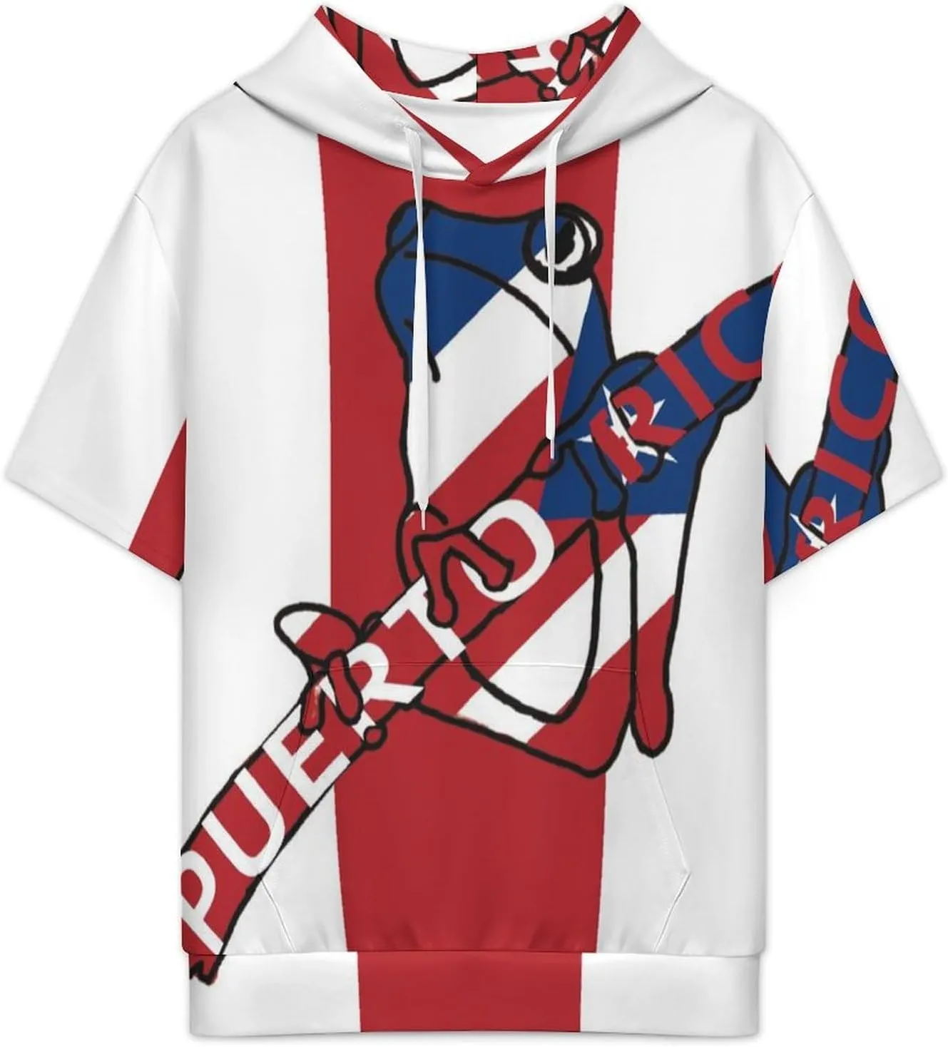TAIZIYEAH Puerto Rico Flag-Frog Short Sleeved Hoodie Mens Short Sleeve Hoodie Sweatshirts Drawstring Pullover Unique