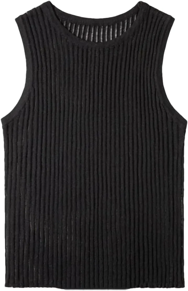 Tank Top for Women Wool Solid Tanks Striped Through Hollow Out Women Tops Sleeveless Elastic Tops