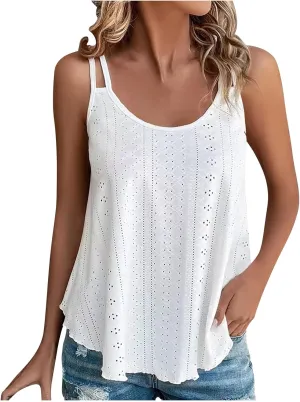 Tank Tops for Women Fashion Eyelet Embroidery Sleeveless Summer Tops Scoop Neck Spaghetti Strape Camisole Shirts