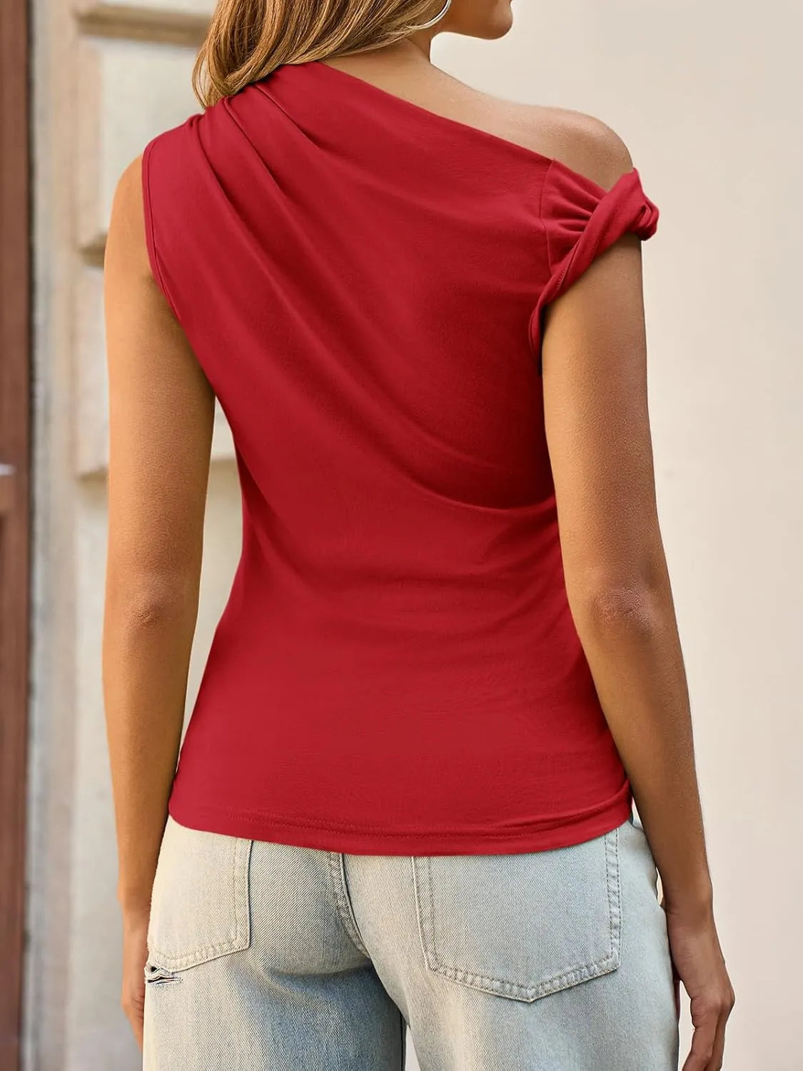 Tankaneo Womens Off The Shoulder Tops Boat Neck Fitted Ruched Shirt Summer Trendy Y2K Going Out Tank Tops