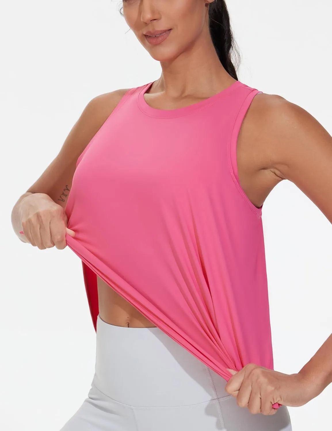 THE GYM PEOPLE Womens Racerback Workout Tank Tops Split Side Loose Fit Sleeveless Yoga Running Shirts with Curved Hem