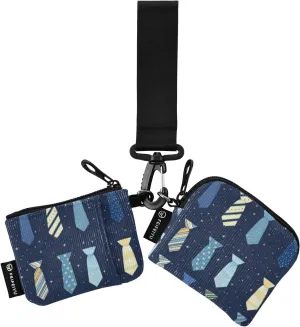 Tie Design Deep Blue Dual Wristlet Wallets for Women Large Capacity Coin Purse Wallet Bag with Wristle Strap for Men Women 2 Pcs
