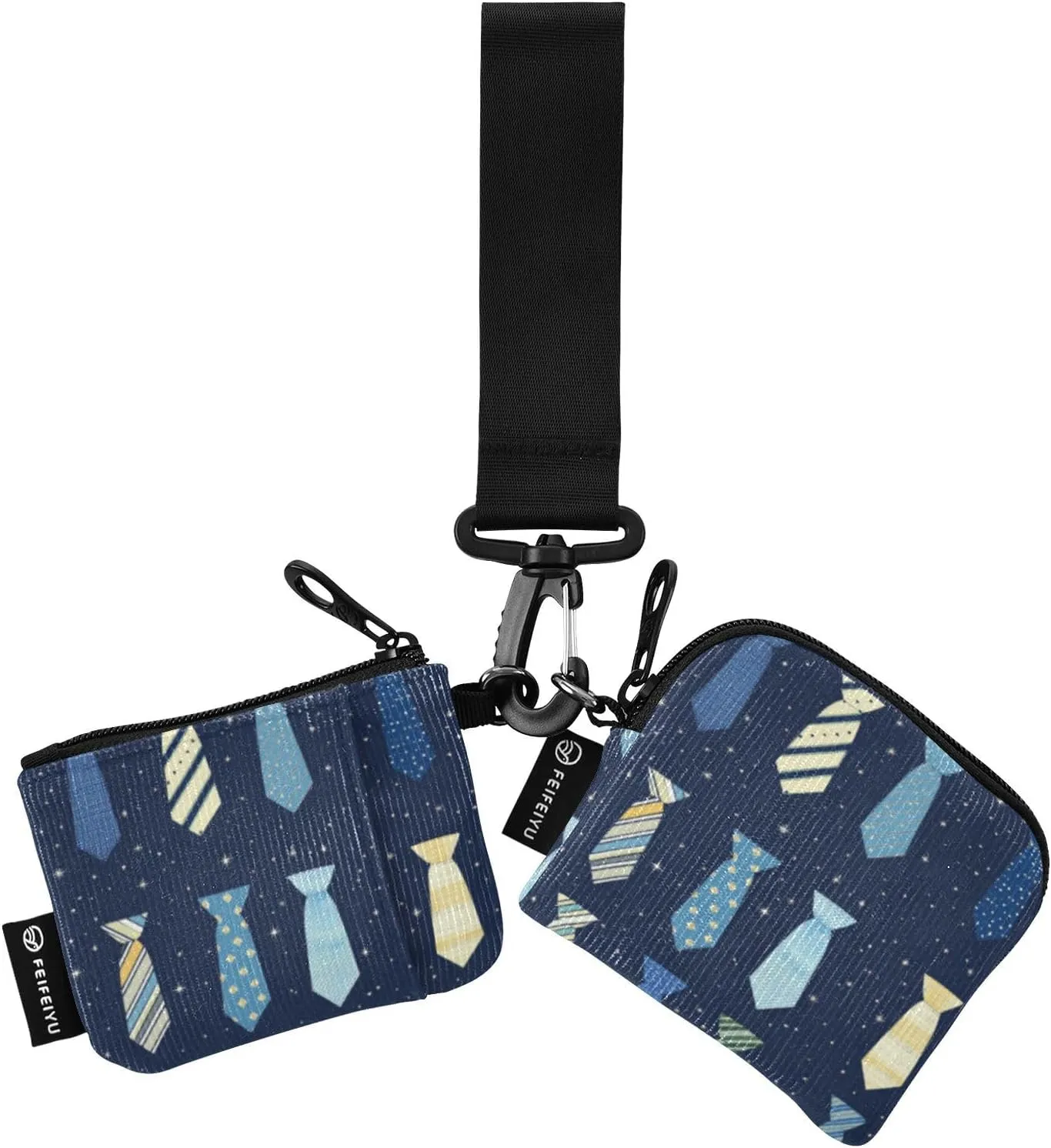 Tie Design Deep Blue Dual Wristlet Wallets for Women Large Capacity Coin Purse Wallet Bag with Wristle Strap for Men Women 2 Pcs