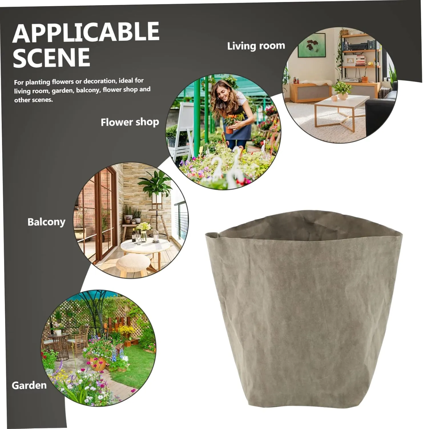 Toyvian 5pcs Washable Paper Grocery Bag Heavy Duty Storage Pouch for Planting and Vegetables Grey Paper Planter with Lining for Leak Use