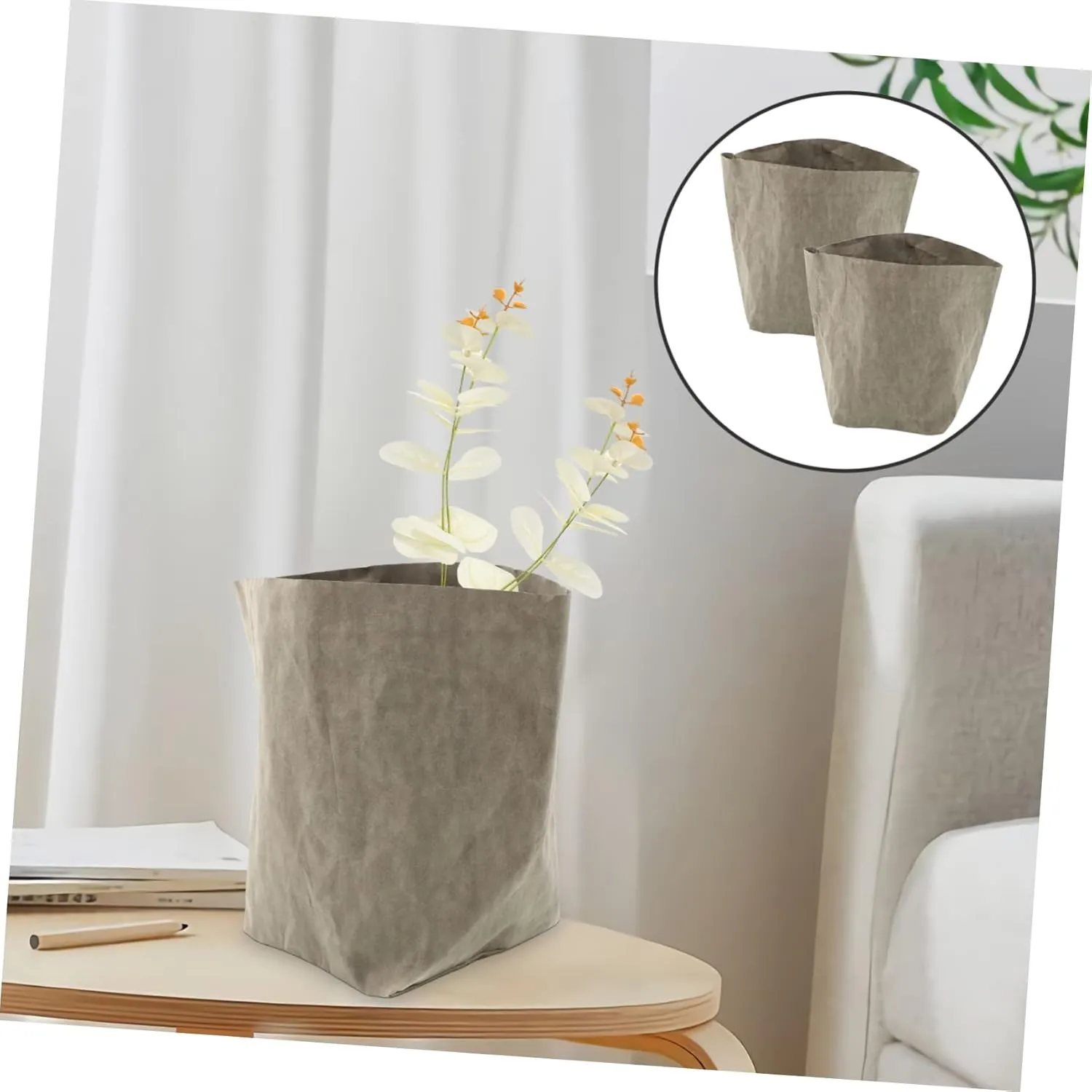 Toyvian 5pcs Washable Paper Grocery Bag Heavy Duty Storage Pouch for Planting and Vegetables Grey Paper Planter with Lining for Leak Use