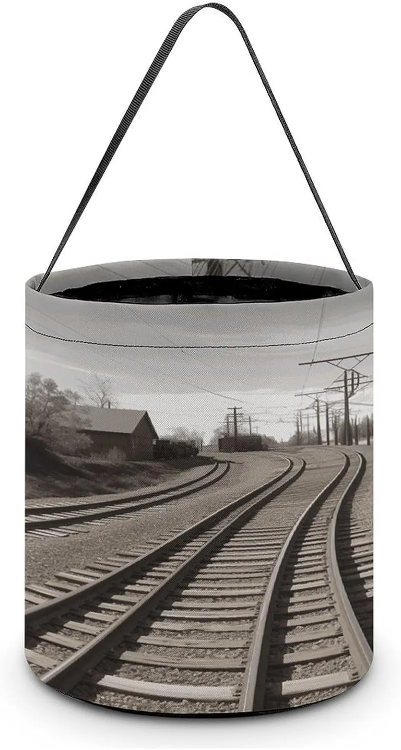 Train Track Halloween Tote Candy Bag Candy Basket Candy Bucket Gift Bag for Halloween Party