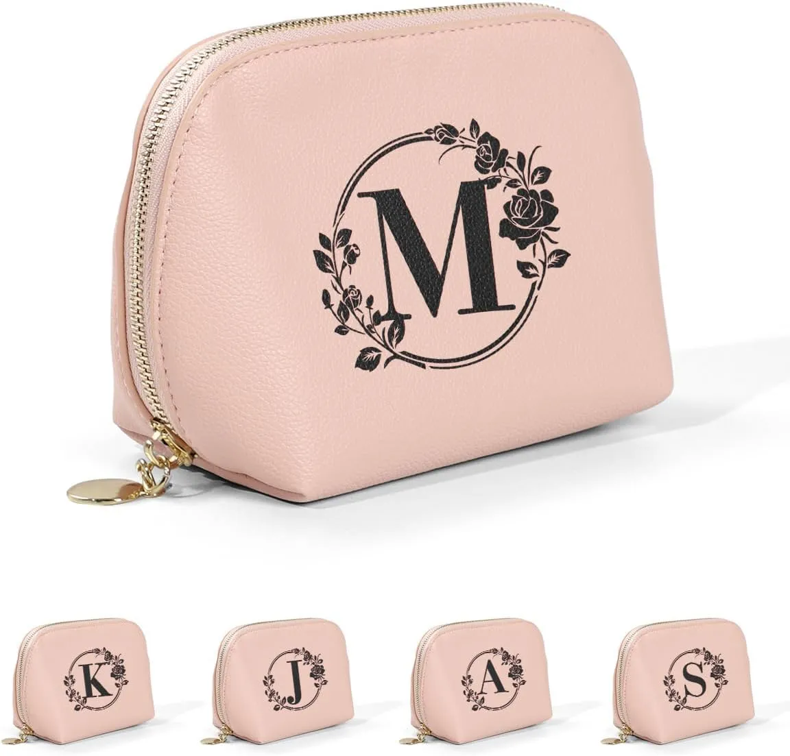 Travel Makeup Bag, Small Capacity Cosmetic Bags for Women Girls, Leather Zipper Waterproof Portable Pouch Open Flat Toiletry Bag, Birthday Gift For Daughter, Preppy Things For Girls (Pink M)
