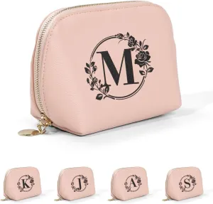Travel Makeup Bag, Small Capacity Cosmetic Bags for Women Girls, Leather Zipper Waterproof Portable Pouch Open Flat Toiletry Bag, Birthday Gift For Daughter, Preppy Things For Girls (Pink M)