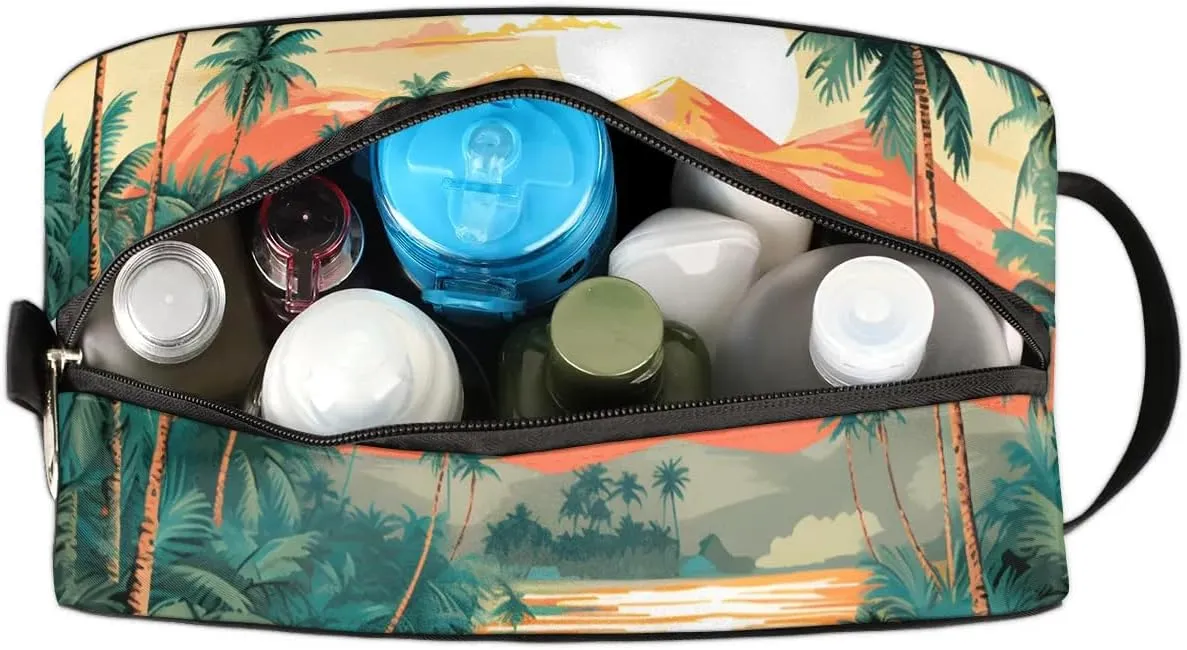 Travel Toiletry Bag for Women Men Beach Coconut Tree Hanging Cosmetic Bag Waterproof Makeup Bag for Shaving Makeup Toothbrush & Travel Essentials