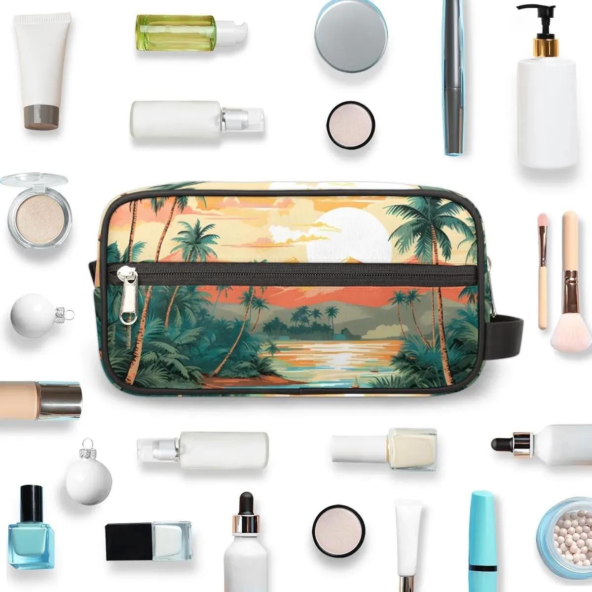 Travel Toiletry Bag for Women Men Beach Coconut Tree Hanging Cosmetic Bag Waterproof Makeup Bag for Shaving Makeup Toothbrush & Travel Essentials