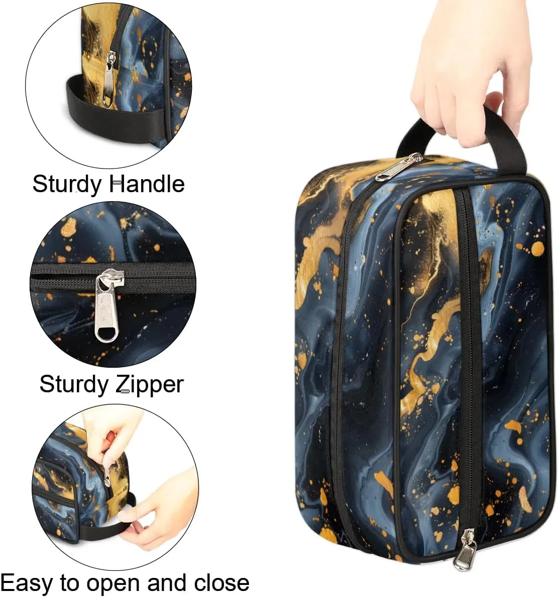 Travel Toiletry Bag for Women Men Black Marble Design Hanging Cosmetic Bag Waterproof Makeup Bag for Shaving Makeup Toothbrush & Travel Essentials