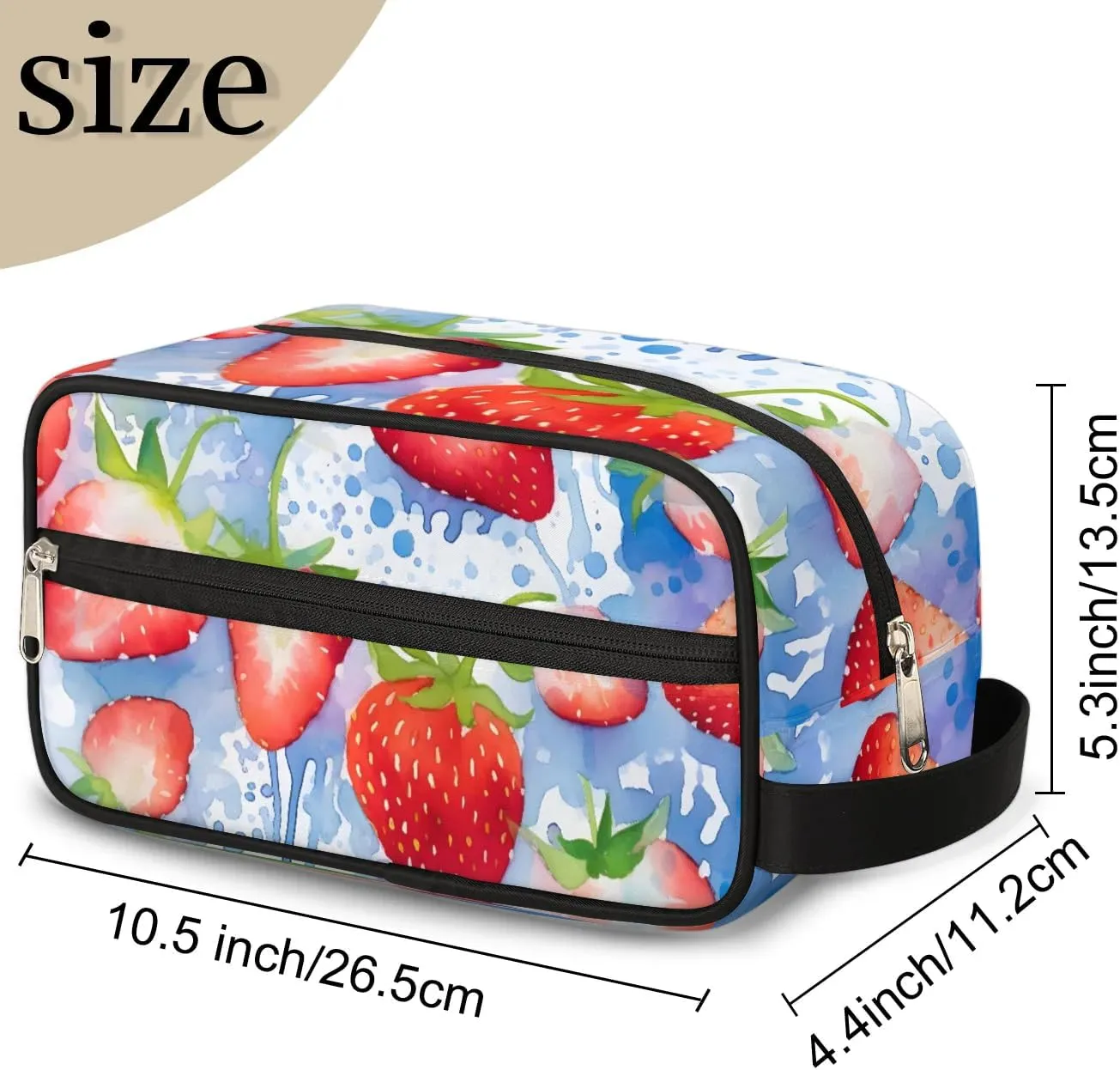 Travel Toiletry Bag for Women Men Watercolor Strawberry Hanging Cosmetic Bag Waterproof Makeup Bag for Shaving Makeup Toothbrush & Travel Essentials