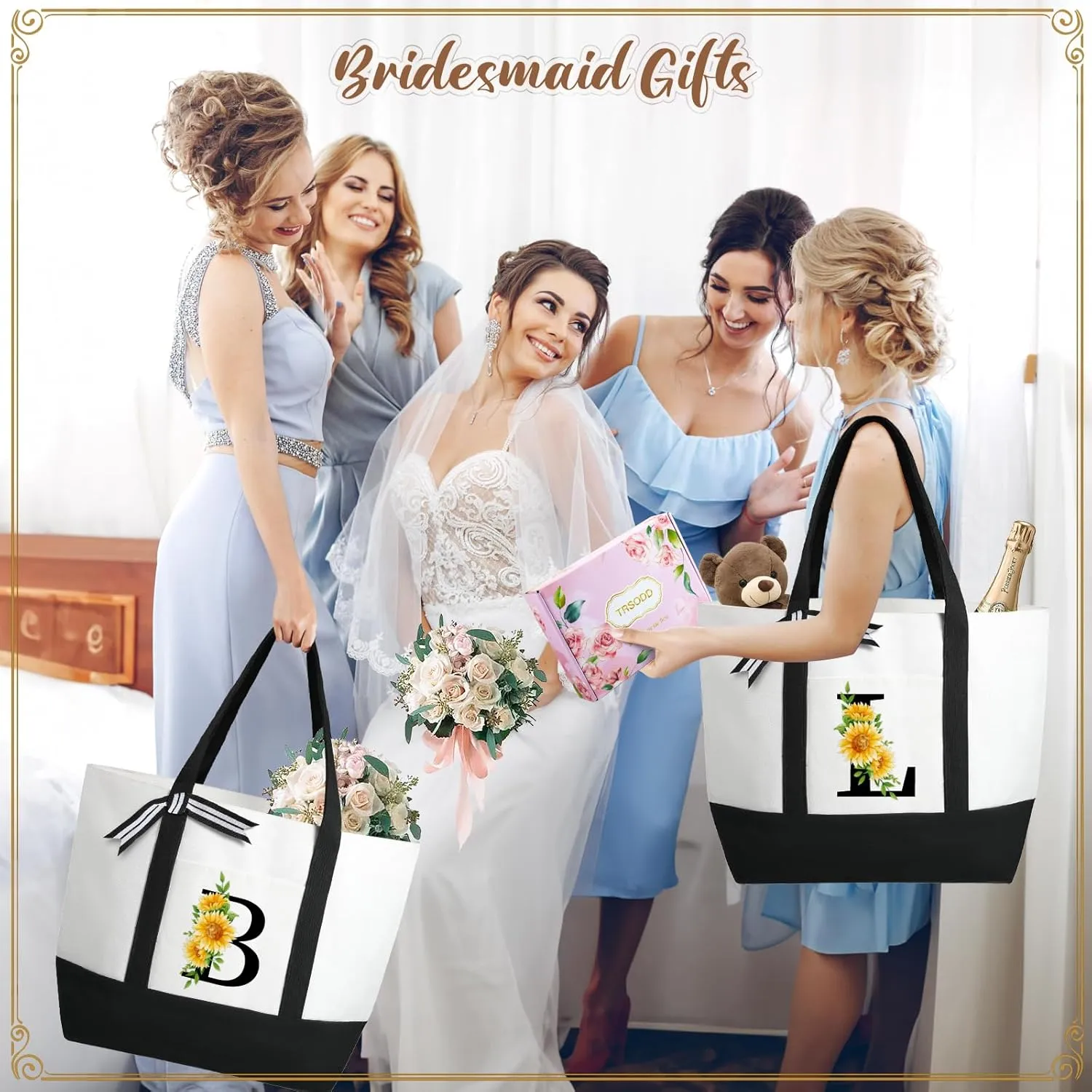 TRSODD Birthday Gifts for Women Mothers Day Gifts for Mom Wife Grandma Daughter Sister Friends Monogram Large Initial Tote Bag and Makeup Bag C