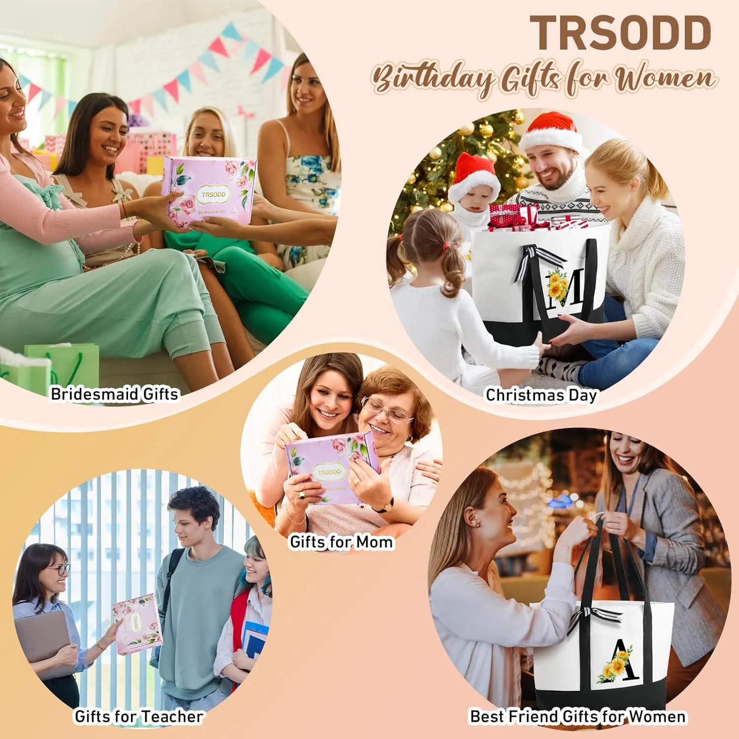 TRSODD Birthday Gifts for Women Mothers Day Gifts for Mom Wife Grandma Daughter Sister Friends Monogram Large Initial Tote Bag and Makeup Bag C
