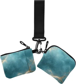 Turquoise Gold Marble Texture Modern Decor Dual Wristlet Wallets for Women Thin Flat Change Purse Key Holder with Zipper Pocket for Women 2 Pcs