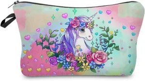 Unicorn Gifts Makeup Bag Cute Small Makeup Organizer Bag Travel Toiletry Zipper Pouch Unicorn Gifts for Unicorn Lovers Cartoon Unicorn Cosmetic Bag for Women