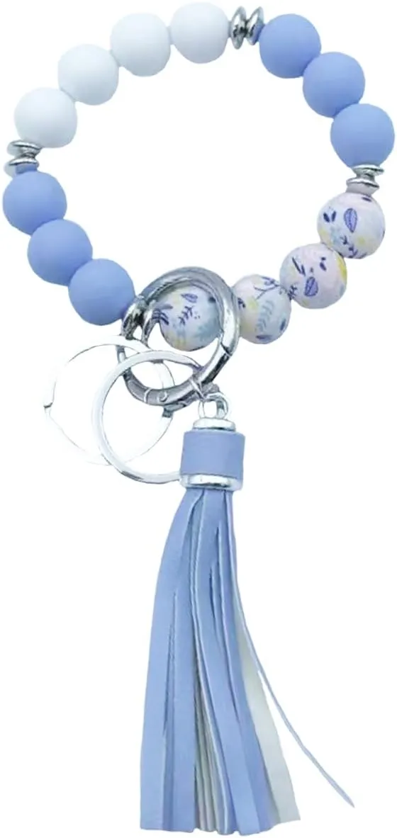 Unpafcxddyig Bracelet Keychain Silicone Beads Wristlet Key Rings Beaded Bangle Chains for Women