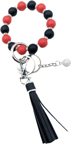 Unpafcxddyig Wristlet Bracelet Keychain Silicone Beads with Leather Tassel Rhinestone Key Rings Silver for Women
