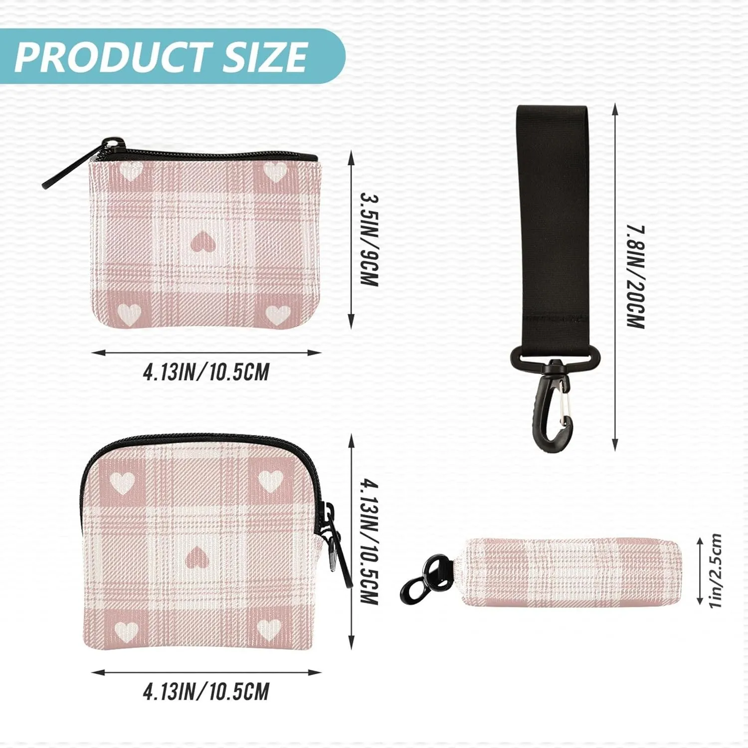 Valentines Hearts Peach White Women's Coin Purses Card Cases Large Capacity Women's Money Organizers with Zipper Coin Pocket for Men Women 2 Packs