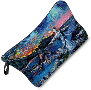 Van Gogh Style Oil Painting Cosmetic Bag Cute Small Makeup Bag Christ the Redeemer Pattern Travel Toiletry Zipper Pouch Birthday Present for Women Friends