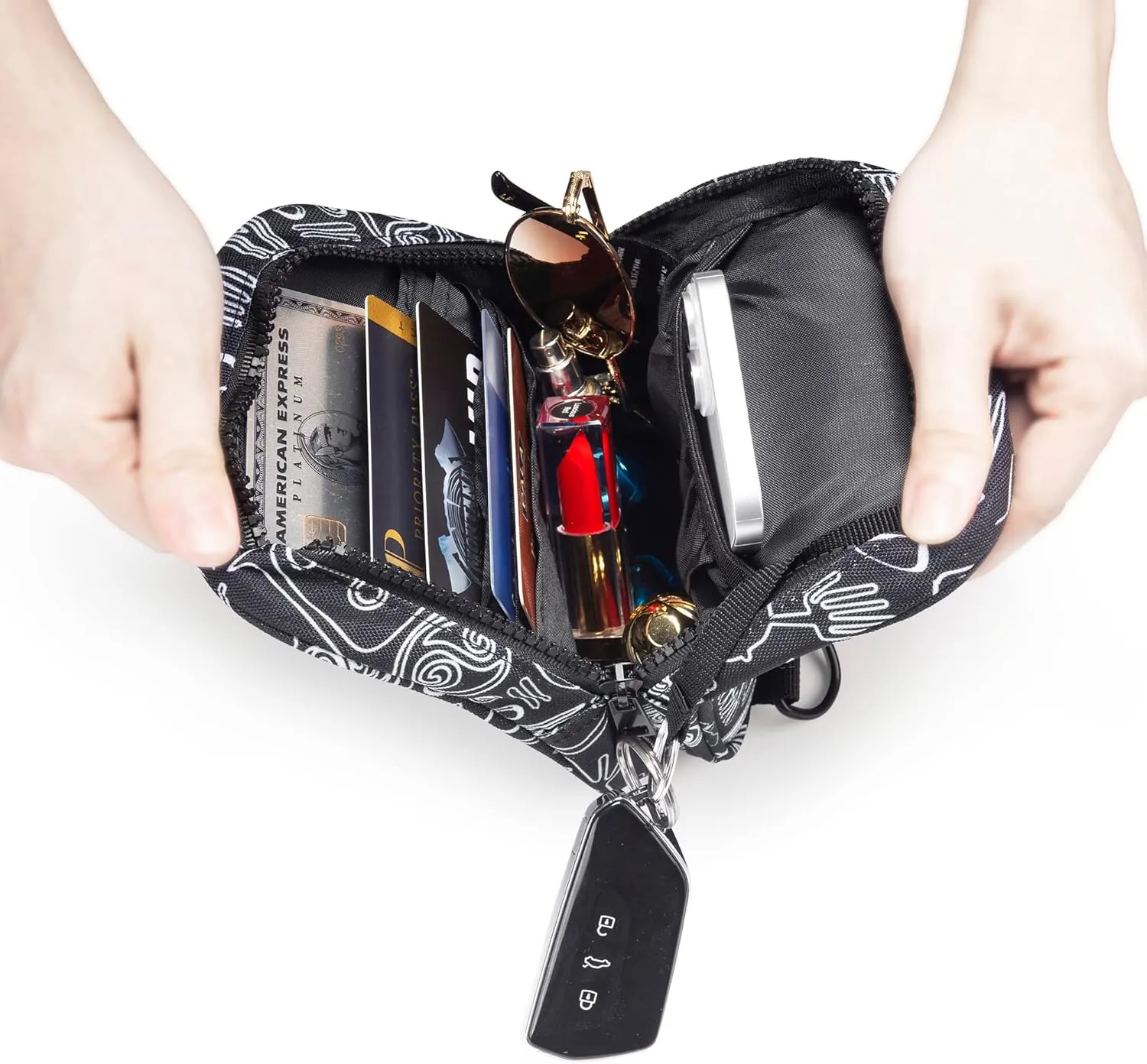 Vibe Festival Gear Small Crossbody Sling Bag for Women Men 5in1 Multi-Use from (rPET) Recycled Polyester Belt Bag Cross Body Backpack Fanny Pack Purse - Black & White Tribal