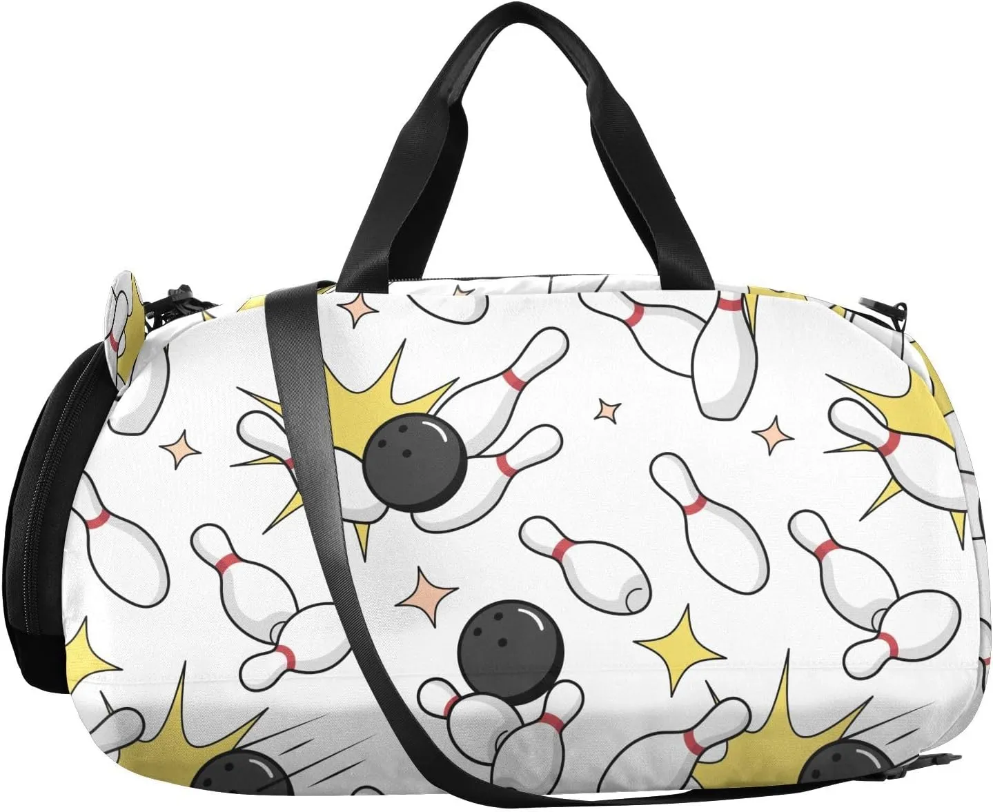 VIGTRO Bowling Skittles Pattern Kids Overnight Travel Duffel Bag Sport Gym Bag for Boys Girls with Shoe Compartment, Cartoon Carry On Weekender Luggage Bag for Dance Swim Yoga