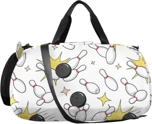 VIGTRO Bowling Skittles Pattern Kids Overnight Travel Duffel Bag Sport Gym Bag for Boys Girls with Shoe Compartment, Cartoon Carry On Weekender Luggage Bag for Dance Swim Yoga