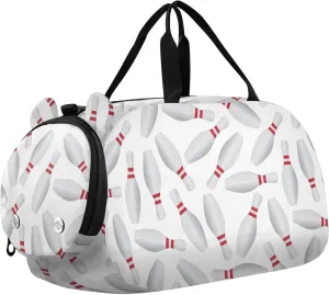 VIGTRO Bowling White Background Kids Overnight Travel Duffel Bag Sport Gym Bag for Boys Girls with Shoe Compartment, Carry On Weekender Luggage Bag for Dance Swim Yoga