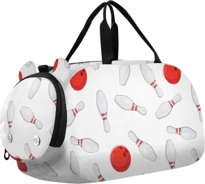 VIGTRO Bowling White Background Pattern Kids Overnight Travel Duffel Bag Sport Gym Bag for Boys Girls with Shoe Compartment, Carry On Weekender Luggage Bag for Dance Swim Yoga