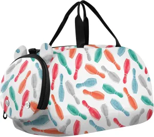 VIGTRO Colorful Watercolor Bowling Pins Kids Overnight Travel Duffel Bag Sport Gym Bag for Boys Girls with Shoe Compartment, Carry On Weekender Luggage Bag for Dance Swim Yoga