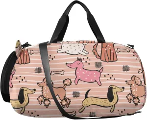 VIGTRO Cute Dogs Bones Pattern Kids Overnight Travel Duffel Bag Sport Gym Bag for Boys Girls with Shoe Compartment, Carry On Weekender Luggage Bag for Dance Swim Yoga