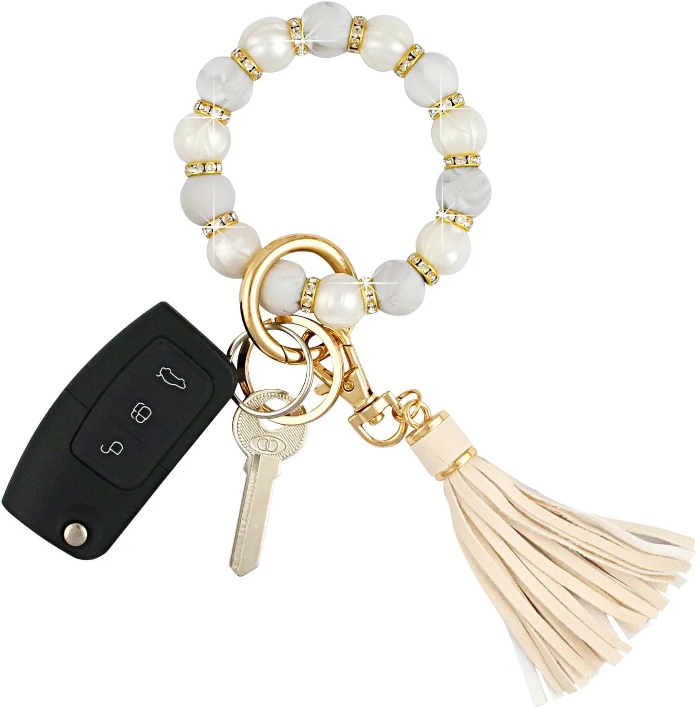 VIQWYIC Wristlet Bracelet Keychain with Wallet for Women, Silicone Beaded Keychain Bangle Car Key Rings, Card Holder Wallet
