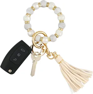 VIQWYIC Wristlet Bracelet Keychain with Wallet for Women, Silicone Beaded Keychain Bangle Car Key Rings, Card Holder Wallet