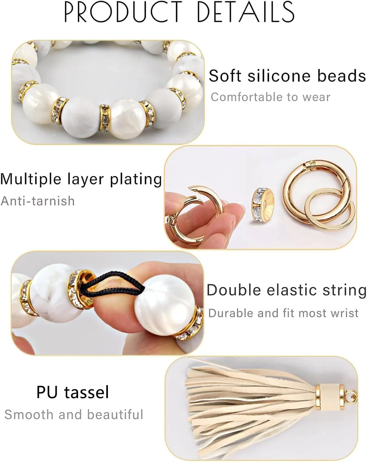 VIQWYIC Wristlet Bracelet Keychain with Wallet for Women, Silicone Beaded Keychain Bangle Car Key Rings, Card Holder Wallet