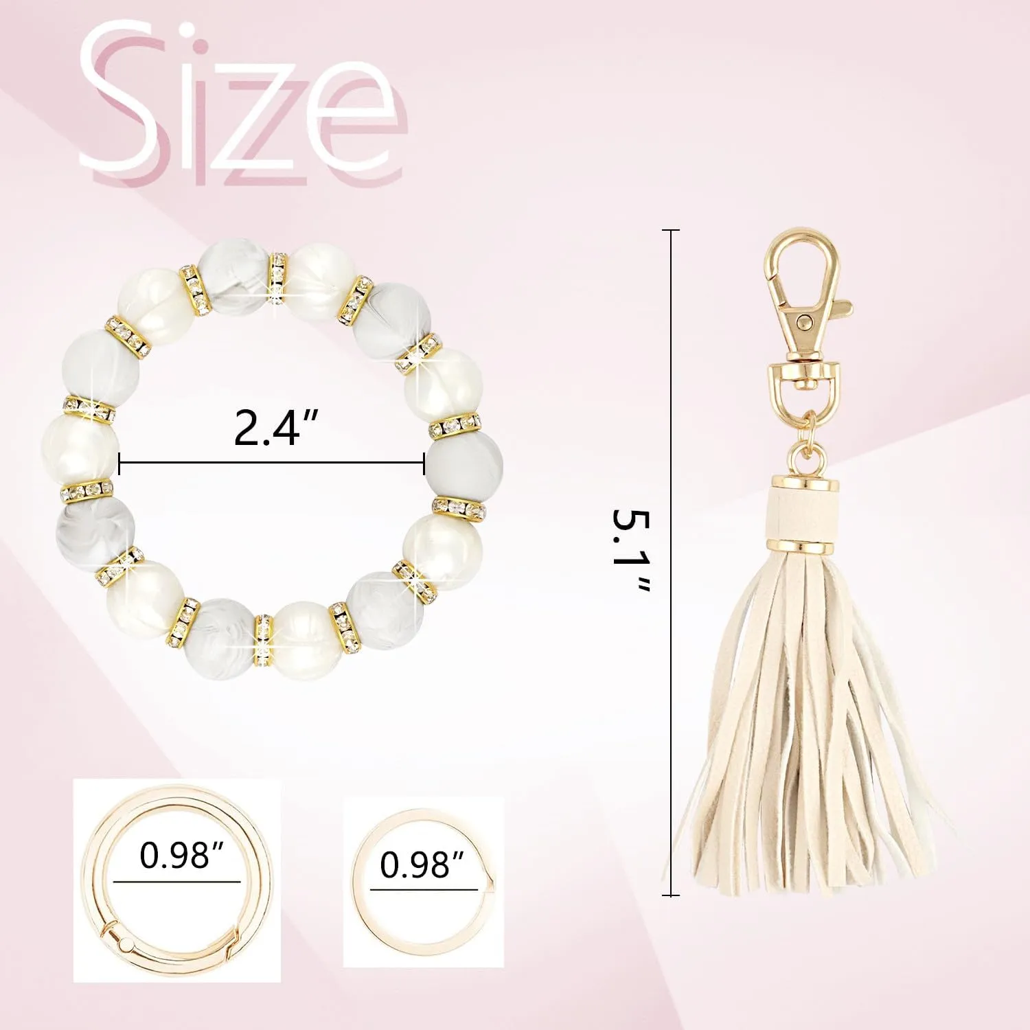 VIQWYIC Wristlet Bracelet Keychain with Wallet for Women, Silicone Beaded Keychain Bangle Car Key Rings, Card Holder Wallet