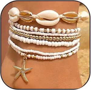 Volare Shell Anklet for Women Starfish Anklet Beach Anklets Puka Shell Anklets Seashell stackable Ankle Bracelets