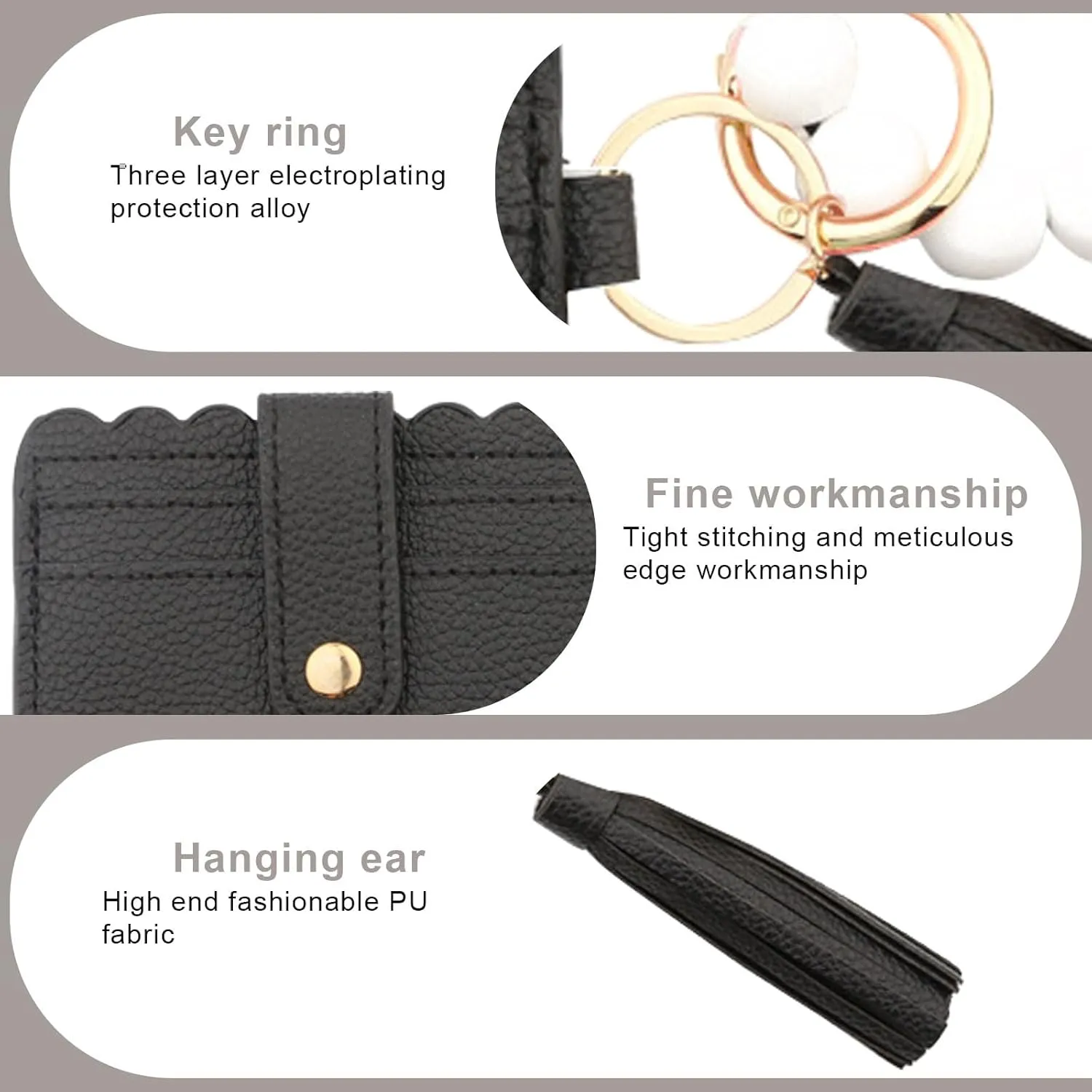 Wallet Keychain Wristlet for Womens, RFID Credit Card Holder Purse Slim Wallet Tassel Keychain Bracelet Key Rings