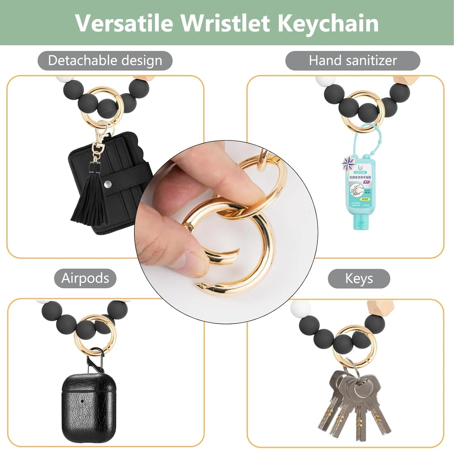 Wallet Keychain Wristlet for Womens, RFID Credit Card Holder Purse Slim Wallet Tassel Keychain Bracelet Key Rings