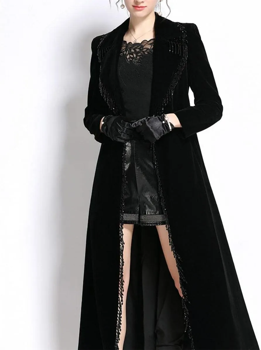 watersouprty Women's Slim Wool Blend Coat Lapel Long Sleeve Vintage Velvet Trench Coat Dress Pea Coat