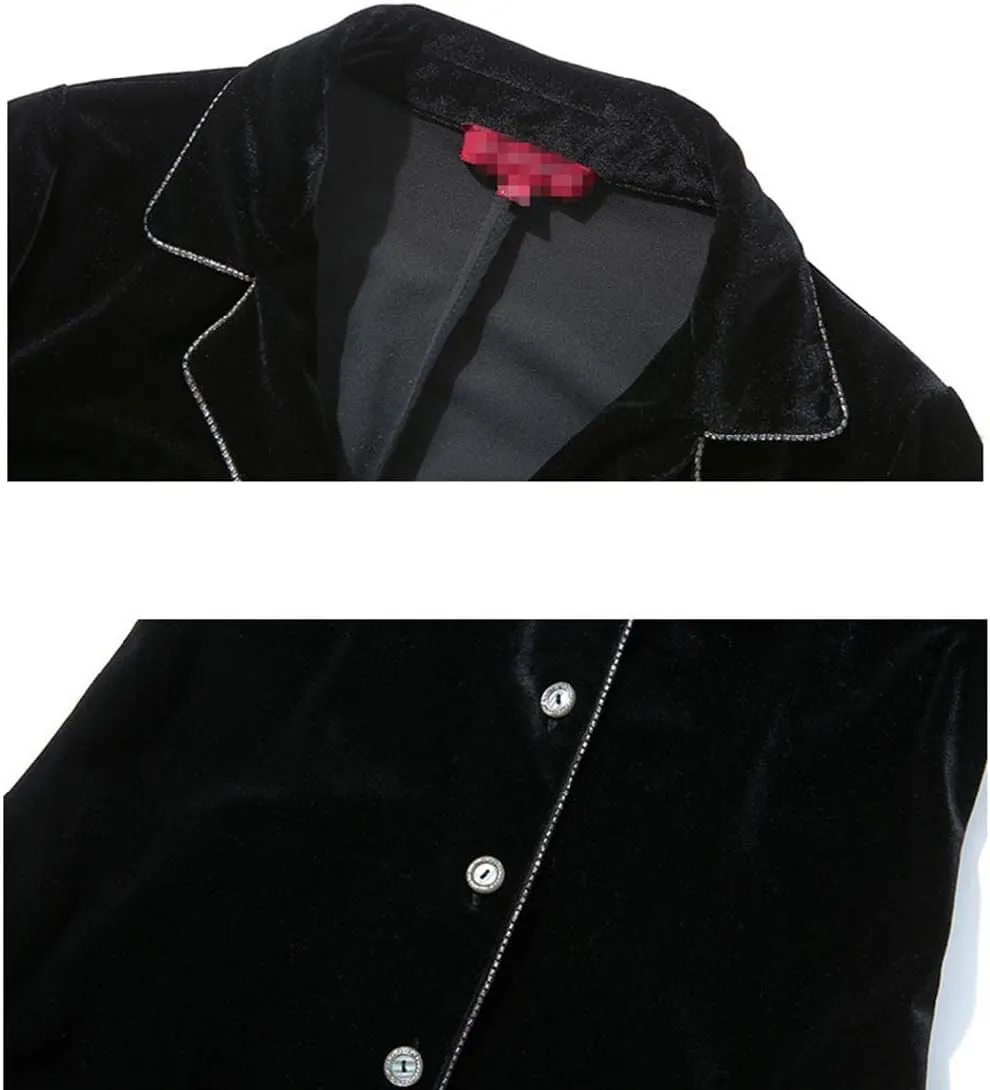 watersouprty Women's Slim Wool Blend Coat Lapel Long Sleeve Vintage Velvet Trench Coat Dress Pea Coat