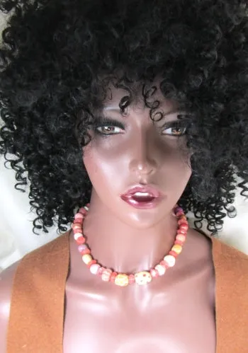 Whimsical Pink Handmade Ceramic Bead Necklace