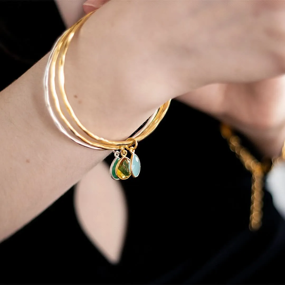 White Quartz Charm Bangle | Gold - April