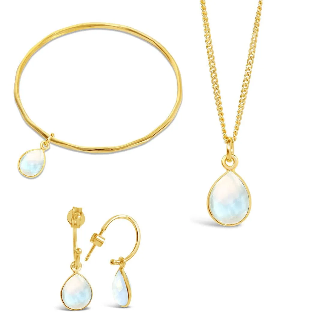White Quartz Charm Bangle | Gold - April