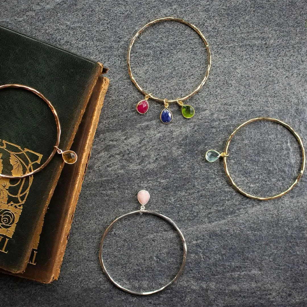 White Quartz Charm Bangle | Gold - April
