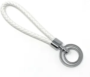 Wigspedia Braided Vegan Leather Wrist Wristlet LANYARDs with Double Key Rings/Keychain for Key Holder (White)